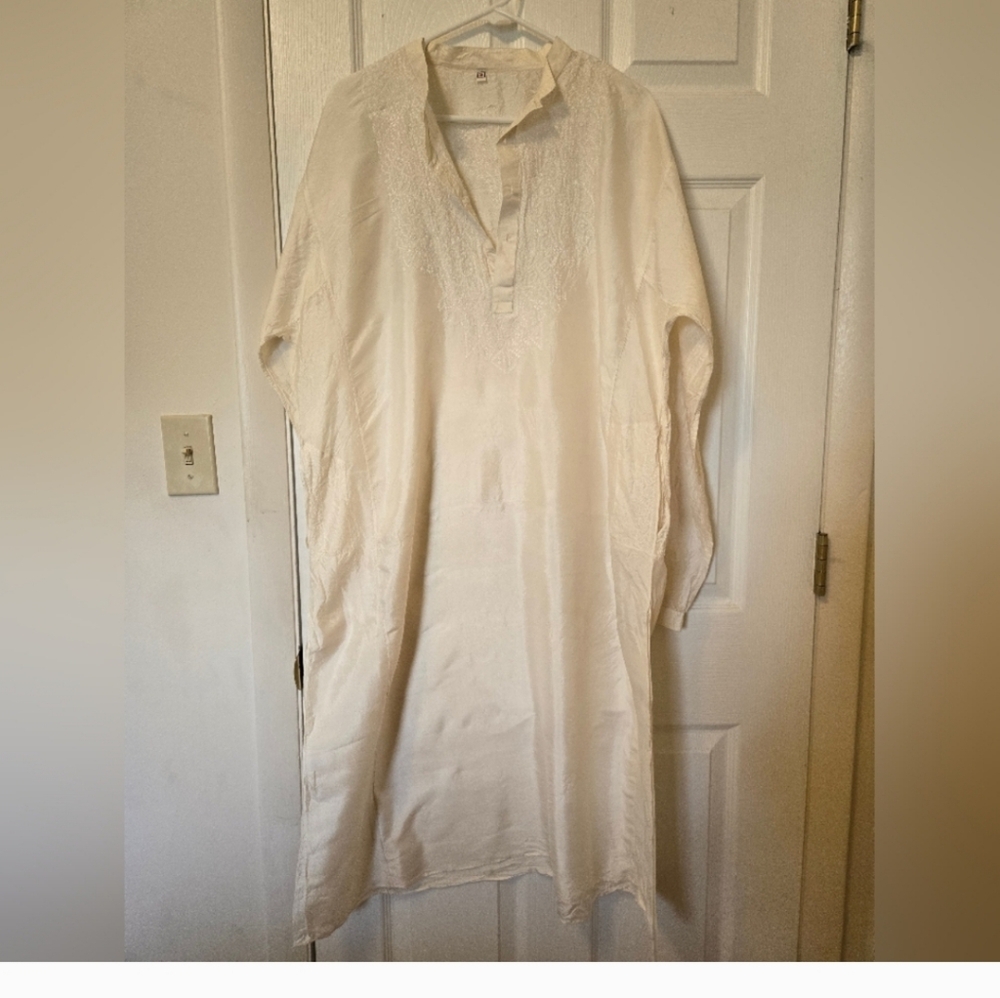 Cream Embroidered Silky Feel Panjabi For Men